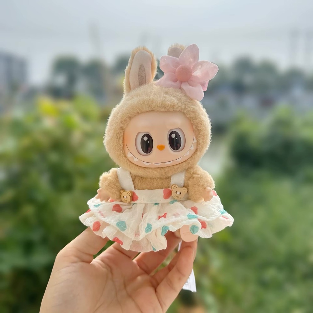 NWT White Multicolored Heart Bear Button Flower Clip Tiered Skirt (no doll)